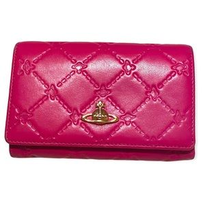 Vivienne Westwood Fuchsia Hot Pink  Orb Leather Gamaguchi Wallet